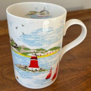 Cath Kidston Queen's Bone China Mug Seaside Lighthouse Boats Shoreline Nautical